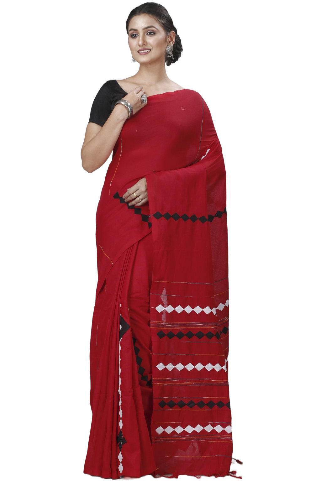 Red Pure Cotton Tika Applique Saree (1247)